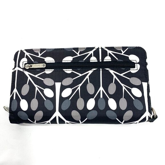 Le Sport Sac Large 3/4 Zip Bifold Canvas Wallet Black & White Print 8" x 4.5" - Picture 2 of 6